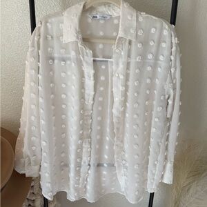 Sheer Polka Dot Button-Up Blouse
